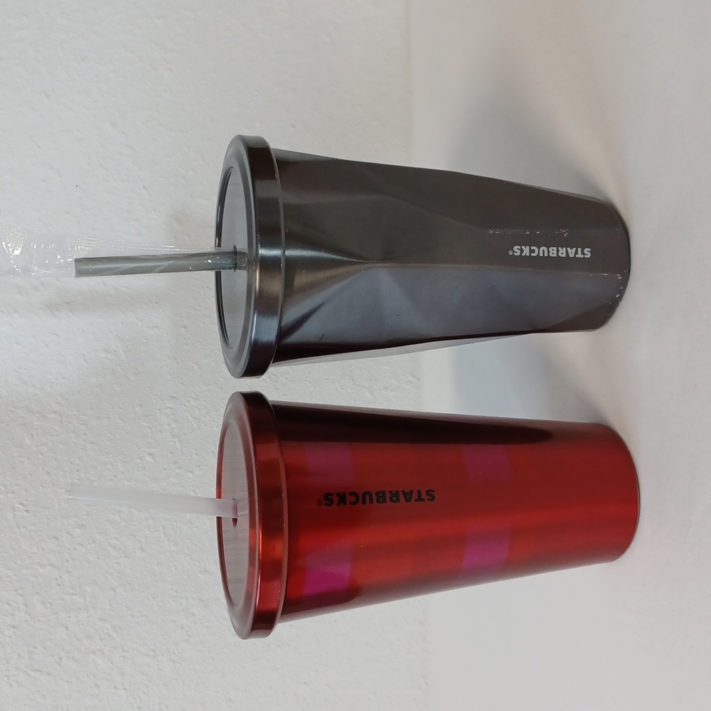 Starbucks Set of 2 Metal Tumblers  With Replacent Straws